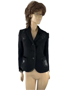 CHAQUETA MOSCHINO BARATA Y CHIC NEGRA BORDADA-LENTEJUELAS-ACABADO ENCAJE TALLA 42/8 - Imagen 1 de 16