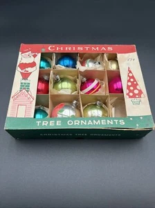 Box of 11 vintage mercury glass Christmas ornaments Poland PINK BLUE - Picture 1 of 4