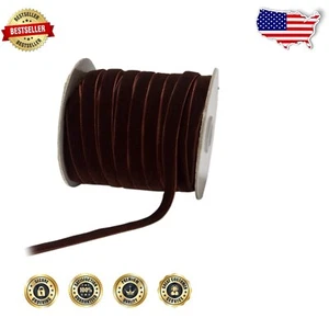 Luxurious 3/8-Inch Wide Brown Velvet Ribbon - Ideal for Wedding Decor & Crafts - Picture 1 of 2