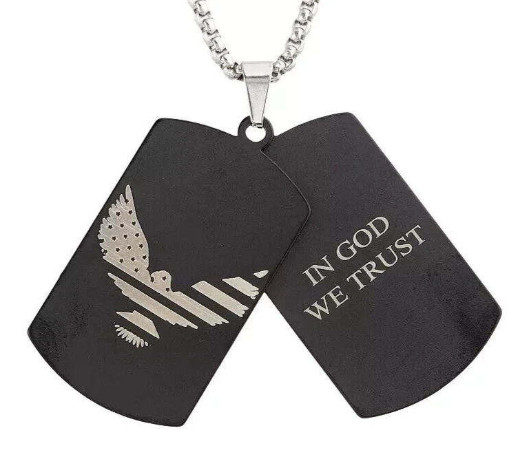 Men's slate Two Tone "In God We Trust" Stainless Steel Dog Tag Pendant Necklace - Image 1 of 1