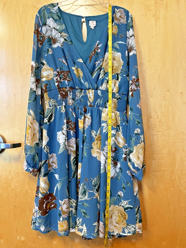 VETEMENTS Abito IJOAH blu e marrone manica lunga trasparente elastico in vita foderato floreale tg Med