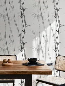 Carta da parati bambù nero bianco moderno buccia bastone arredamento casa design minimalista - Foto 1 di 9