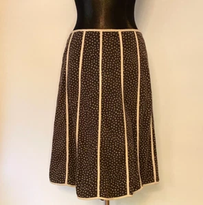 Vintage WILLI SMITH SKIRT Brown LINEN Size 8 Ivory RAISED SEAMS Short A-Line Dot - Picture 1 of 10