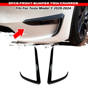 Gloss Black Front Bumper Side C Canards Covers Trims For Tesla Model Y 2020-2024 - Bild 1 von 7