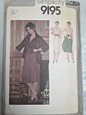 Jacket Wrap Shirt Skirt Dress Sash 12 Simplicity 9195 Sewing Pattern UC FF VTG  - Image 1 of 4