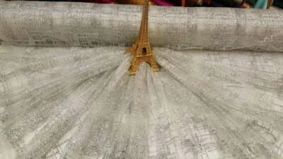 Tela Vendida Por Yarda Plateado Encaje Brillo Brillante Moda Brillo Geométrico Patt Foto 1 de 4