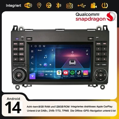 8+128GB Android 14 GPS CarPlay Autoradio Mercedes A/B Klasse Vito Viano Sprinter - Bild 1 von 4