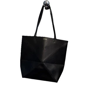 LOEWE Puzzle Fold Medium Leather Tote Bag Shoulder Bag Black - Picture 1 of 8