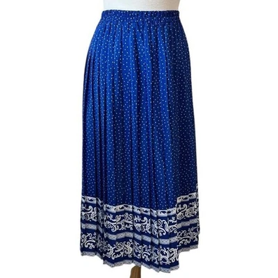 Falda Andrea Gayle Años 90 Azul Blanco Lunares Paisley Femenina Modesta Talla 12 Foto 1 de 4