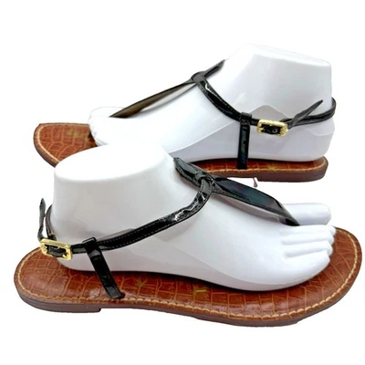 Sandalias Sam Edelman Gigi Mujer 10M Cuero Negro Tanga Correa en T Plana Foto 1 de 4