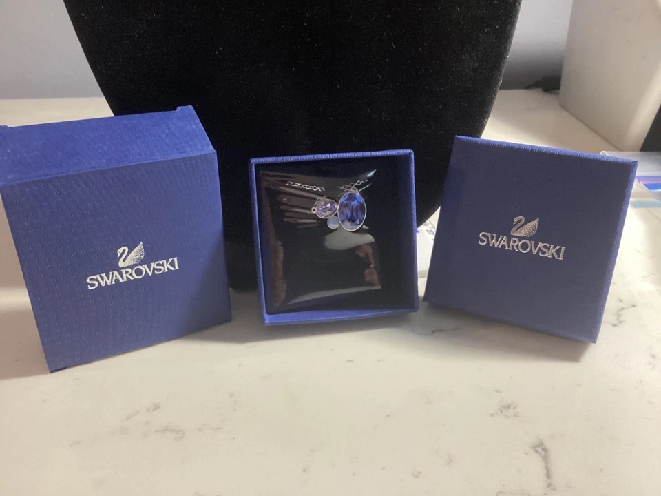 NOVAS ETIQUETAS DE CAIXA $90 AUTÊNTICO SWAROVSKI TASSO AZUL TOPÁZIO COLAR DE CRISTAL NR - Imagem 1 de 4