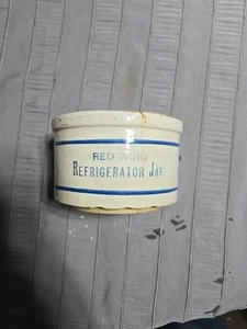 Antiker Reklame Steinzeug Topf Red Wing Kühlschrank Gefäß blaues Band Keramik - Bild 1 von 11