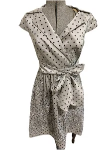 Adrianna Papell Polka Dot Dress Textured Floral Belted Faux Satin Wrap Size 6P - Picture 1 of 17