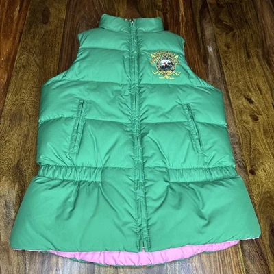 COLETE REVERSÍVEL POLO Ralph Lauren em excelente estado usado menina acolchoada 8/10 verde rosa - Imagem 1 de 4