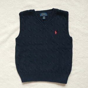 Polo Ralph Lauren Pullover Weste Jungen 4 dunkelblau Zopfmuster Baumwolle Pony Preppy - Bild 1 von 9
