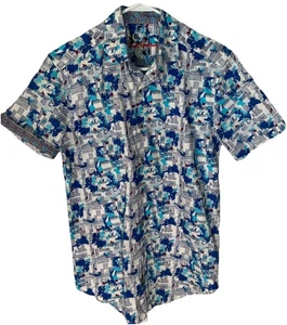 Puño abatible Robert Graham estilo Marshfield manga corta azul/blanco talla pequeña - Imagen 1 de 8