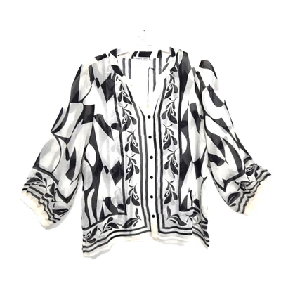 Figueroa & Flor Top Blusa Mujer Talla M Blanco Negro Transparente Rayón Oferta Nueva Foto 1 de 4