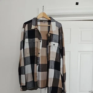 George Cotton Cream Checked Shirt 3XL NWOT psfh,Side pockets. - Picture 1 of 11