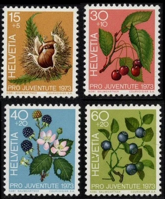 Stamps Switzerland 1973 Pro Juventute Forest Fruits Sc#B418_21 MNH - Image 1 of 2