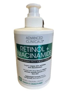 ADVANCED CLINICALS ~ RETINOL + NIACINAMIDE Anti-Aging FACE BODY & CREAM 444ml - Picture 1 of 3