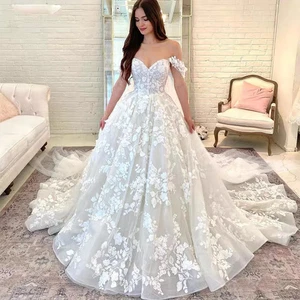 Exquisite Wedding Dress Sweetheart Appliques Off The Shoulder Backless Gowns - Picture 1 of 6