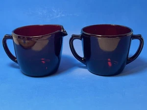 Nice Vintage Anchor Hocking Royal Ruby Red Glass Cream and Sugar Set - Picture 1 of 16