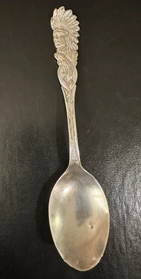 "Cuchara de recuerdo de plata esterlina jefe indio nativo americano 51/4"" 14,4 gramos" Foto 1 de 4