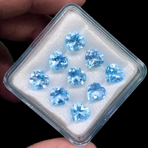 9 Pcs Natural Sky Blue Topaz 7mm Heart Cut Top Quality Loose Gemstones Lot - Picture 1 of 12