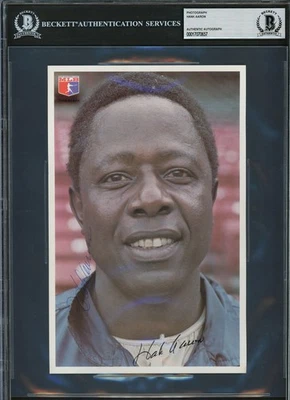 Hank Aaron Signed 1976 Team Issued 6x9 Photo Milwaukee Brewers Beckett #17070657 - Image 1 of 4