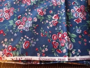 2+ Yds 44" Wide Blue Floral Cotton Quilt Fabric VIP Cranston Print Works - Picture 1 of 4
