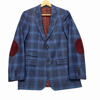 Blazer de lana a cuadros Ziani New York para niños talla 16R caída 6 parches en el codo 2 botones Foto 1 de 4