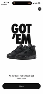 Air Jordan 4 Retro Black Cat – UK 10 –  SNKRS Confirmed Order - Picture 1 of 5