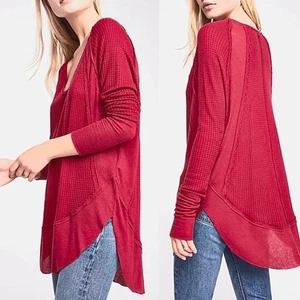 Free People We The Free Catalina Thermal Red Waffle Knit Long Sleeve Top Shirt - Picture 1 of 11