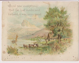 Carta Scrittura Paesaggio Vittoriano Vintage 4"x5" - Genesi 1:31 - Foto 1 di 2