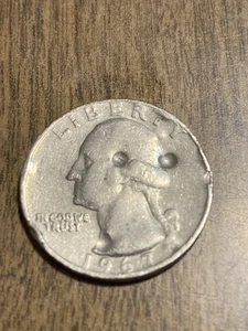 1967 Washington Quarter Error -Strike Thru w/ multiple gas bubbles CUD CLIP - Picture 1 of 8