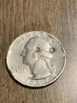 1967 Washington Quarter Error -Strike Thru w/ multiple gas bubbles CUD CLIP - Image 1 of 4
