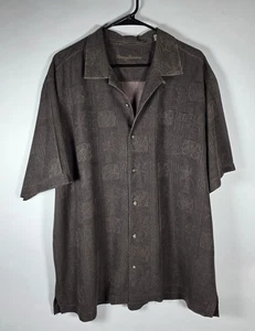 Tommy Bahama Hemd XL Herren Schokobraun Knopfleiste Kurzarm Weiche Seide - Bild 1 von 6
