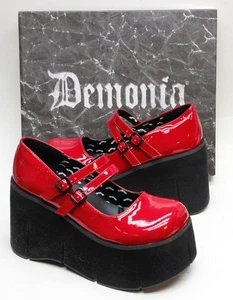 Demonia Kera-08 rote Lack-Plateaus NEU Damengröße 12 neue doppelte Träger! - Bild 1 von 6