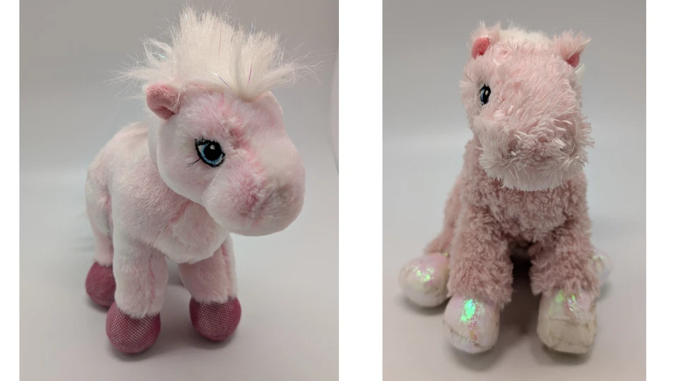 GANZ Webkinz Pink Iridescent Pegasus (flaw) HM068 & Pink Pony HM117 - NO CODES - Image 1 of 4