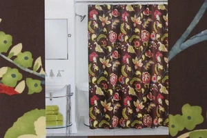 PERI "REGINA" FLORAL FABRIC SHOWER CURTAIN - MULTI/BROWN - NEW - Picture 1 of 1
