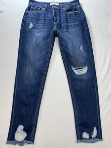 Kancan Women's Size 5/26 Distressed Destroyed Skinny Denim Jeans Raw Hem blue - Picture 1 of 8