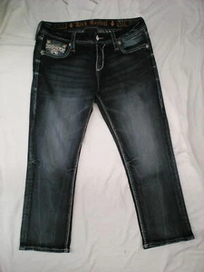 EUC Rock Revival size 28 Delara Mid RIse Curvy Crop Bold Stitch Denim Jeans - Picture 1 of 6