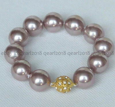 Pulsera de cuentas redondas con concha de perlas del mar del sur de 12 colores cierre magnético 8-14 mm Foto 1 de 4