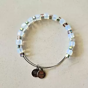 Alex & Ani White & Grey Square Beaded Wire Coil Bracelet - Picture 1 of 2