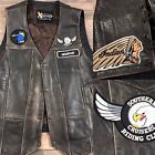 Xelement Brown Leather Motorcycle Vest L Vtg Patches Mens distressed Snap Lace