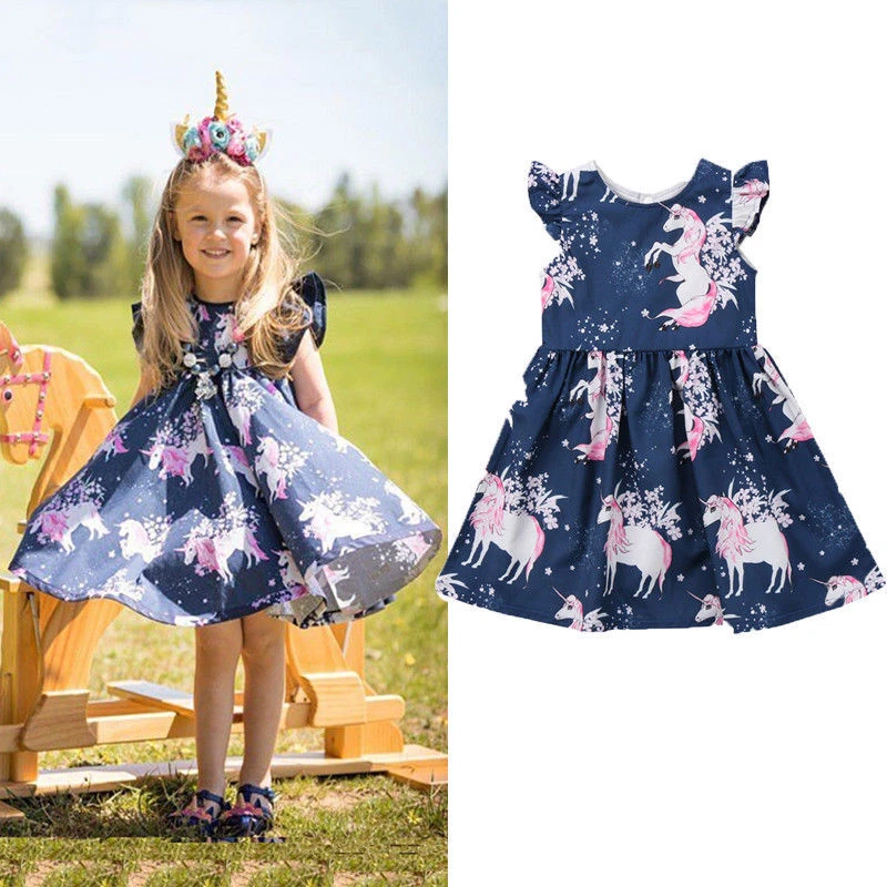 Toddler Kid Baby Girls Unicorn Party Pageant Dress Tops Pants Outfits Clothes - Image 1 of 4