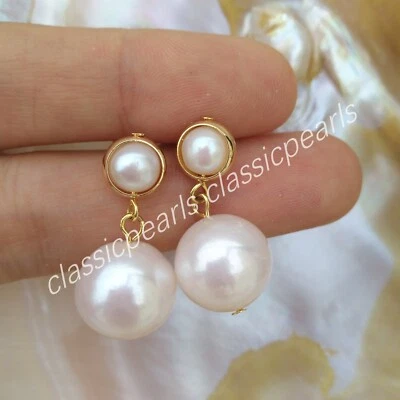 Dainty Perfect White Mini 4-9mm Big AAA Akoya Pearl Stud Earrings 14k Gold P - Image 1 of 4