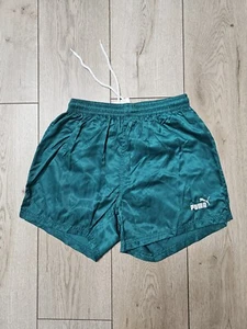 PUMA SHORTS VINTAGE NYLON GREEN 90s SPRINTER RUNNING SHORTS SOCCER SHORTS M - Picture 1 of 7