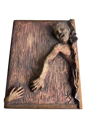 Vtg  70'S BRUTALIST Horror Creepy Halloween WALL SCULPTURE Clay Plaque Signed!! - Image 1 of 4