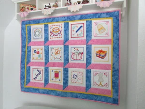 Handmade Wall Quilt Pieced & Machine Embroidered  30'' x 38'' "Sewing Room" - Picture 1 of 7